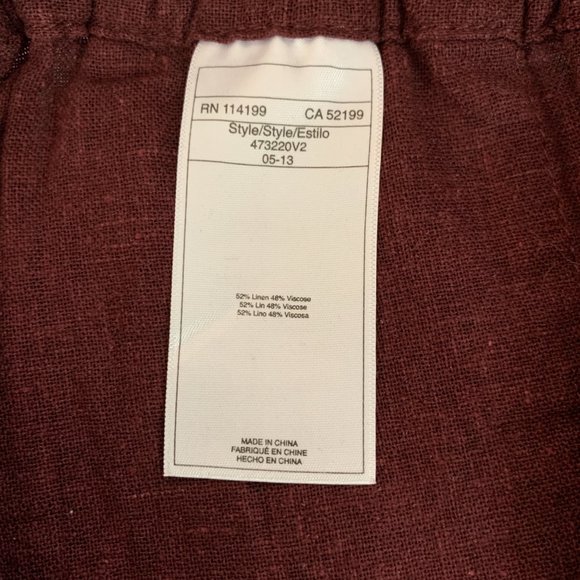 ROXY Linen Blend Wide Leg Pants/Oceanside Pant/Beach Pants Roxy/Burgundy Linen - Picture 9 of 9